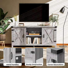 Cargar imagen en el visor de la galería, NEW TV Stand for 65 Inch TV Farmhouse Entertainment Center with Double Barn Doors and Storage Cabinets, Console TV Table Media for Living Room, Bedroom (Grey, Without Fireplace)