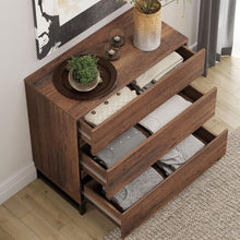 Cargar imagen en el visor de la galería, WAMPAT Nightstand with 3 Drawers for Bedroom, Modern Bedside Table with Black Square Iron Leg, Wood Rustic Side End Table for Bedroom, Brown