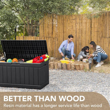 Load image into Gallery viewer, NEW 85 Gallon Deck Box Lockable Resin Outdoor Storage Box waterproof Outdoor Container for Patio Furniture Cushions, Pillow and Pool Toys (Black)