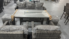 Cargar imagen en el visor de la galería, New 6-pcs Outdoor Dining Table Sets, Dining Table Wicker Patio Furniture Outdoor Couch Grey Rattan,Dark Grey Cushions for Garden,Backyard, Lawn