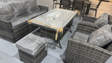 Cargar imagen en el visor de la galería, New 6-pcs Outdoor Dining Table Sets, Dining Table Wicker Patio Furniture Outdoor Couch Grey Rattan,Dark Grey Cushions for Garden,Backyard, Lawn