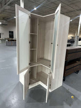 Cargar imagen en el visor de la galería, L-Shape Wardrobe Armoire Closet with Hanging Rod & Shelf, Bedroom Armoire with Frosted Glass Doors, Clothes Wardrobe with Gold Knob, Wood Grain