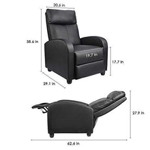 Load image into Gallery viewer, Recliner Chair Padded Seat PU Leather for Living Room Single Sofa Recliner Modern Recliner Seat Club Chair Home Theater Seating (Black)