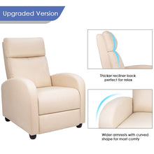 Load image into Gallery viewer, Single Recliner Chair Padded Seat PU Leather Living Room Sofa Recliner Modern Recliner Seat Club Chair Home Theater Seating (Beige)