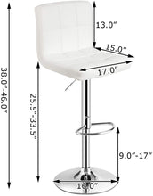 Cargar imagen en el visor de la galería, Bar Stools X-Large - Square PU Leather Adjustable Counter Height Swivel Stool Armless Chairs Set of 2 with Bigger Base (White)