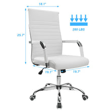 Load image into Gallery viewer, Ribbed Office Desk Chair Mid-Back PU Leather Executive Conference Task Chair Adjustable Swivel Chair with Arms (White or Black)