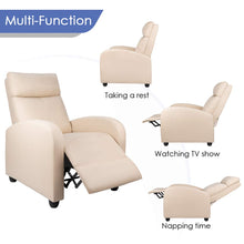 Load image into Gallery viewer, Single Recliner Chair Padded Seat PU Leather Living Room Sofa Recliner Modern Recliner Seat Club Chair Home Theater Seating (Beige)