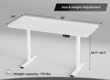 Cargar imagen en el visor de la galería, Electric Height Adjustable Standing Desk Large Sit Stand up Desk Home Office Computer Desk 55 x 24 Inches Lift Table with T-Shaped Metal Bracket, White