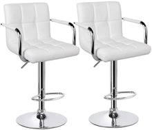 Cargar imagen en el visor de la galería, Bar Stools Set of 2 Modern Square PU Leather Adjustable BarStools Counter Height Stools with Arms and Back Bar Chairs 360° Swivel Stool White