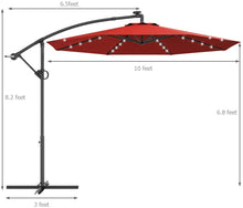 Cargar imagen en el visor de la galería, Patio Umbrella Outdoor 10 FT Patio Offset Umbrella with 360 Degree Rotation, Solar Powered LED Umbrella with Crank Handle & Cross Base (Burgundy)