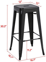 Cargar imagen en el visor de la galería, Metal Bar Stool 30" Indoor/Outdoor Barstool Modern Industrial Backless Light Weight Bar Stools with Square Seat Set of 4