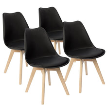 Cargar imagen en el visor de la galería, Mid Century Modern Dining Chair Upholstered Side Chair with Beech Wood Legs and Soft Padded Shell Tulip Chair for Dining Room Living Room Bedroom Kitchen Set of 4 (Black or White)