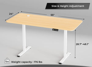 Electric Height Adjustable Standing Desk Large Sit Stand up Desk Home Office Computer Desk 55 x 24 Inches Lift Table with T-Shaped Metal Bracket, Walnut