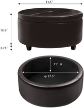Cargar imagen en el visor de la galería, Pawnova Round Leatherette Storage Ottoman with Lid, Living Room Chair, Brown