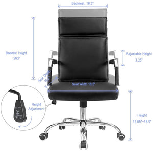 Office Desk Chair Mid-Back Computer Chair Leather Executive Adjustable Swivel Task Chair Conference Chair with Armrests (Black)