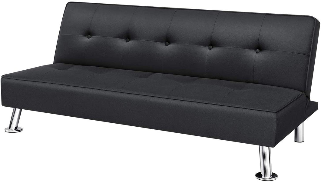 Futon Sofa Bed Sleeper Daybed Modern Convertible Lounge Sofa with Chrome Legs (Black)