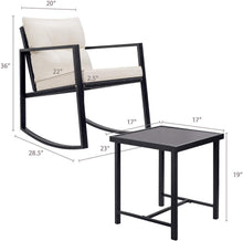 Cargar imagen en el visor de la galería, Brand New 3 Piece Rocking Bistro Set Wicker Patio Outdoor Furniture Porch Chairs Conversation Sets with Glass Coffee Table (Beige)