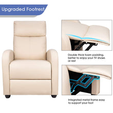 Load image into Gallery viewer, Single Recliner Chair Padded Seat PU Leather Living Room Sofa Recliner Modern Recliner Seat Club Chair Home Theater Seating (Beige)