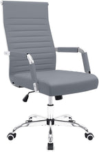 Cargar imagen en el visor de la galería, Ribbed Office Desk Chair Mid-Back PU Leather Executive Conference Task Chair Adjustable Swivel Chair with Arms (Gary)