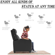 Cargar imagen en el visor de la galería, Recliner Chair with Massage Home Theater Seating PU Leather Modern Living Room Chair Padded Cushion Reclining Sofa (Black)