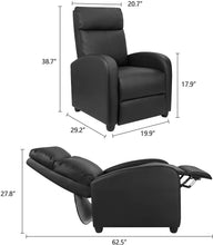 Cargar imagen en el visor de la galería, Recliner Chair with Massage Home Theater Seating PU Leather Modern Living Room Chair Padded Cushion Reclining Sofa (Black)