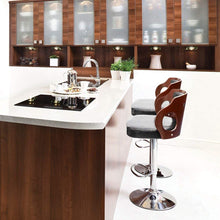 Cargar imagen en el visor de la galería, Brand New Bar Stools Walnut Bentwood Adjustable Height Leather Modern Barstools with Back Vinyl Seat Extremely Comfy Bar Stool 1 Piece (Black)