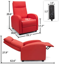 Load image into Gallery viewer, Recliner Chair Padded Seat PU Leather for Living Room Single Sofa Recliner Modern Recliner Seat Club Chair Home Theater Seating (Red)

