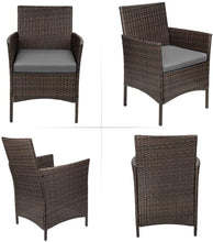 Cargar imagen en el visor de la galería, Brand New 3 Pieces PE Rattan Wicker Chairs with Table Outdoor Garden Furniture Sets (Brown/Grey)
