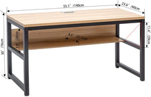 Cargar imagen en el visor de la galería, Modern 55" Computer Desk with Bookshelf/Metal Desk Grommet Hole Cable Cover (Industrial/Rustic Brown)