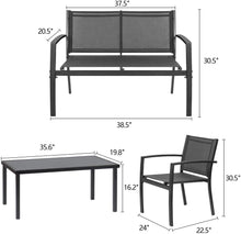 Cargar imagen en el visor de la galería, Brand New 4 Pieces Patio Furniture Set Outdoor Garden Patio Conversation Sets Poolside Lawn Chairs with Glass Coffee Table Porch Furniture (Black)