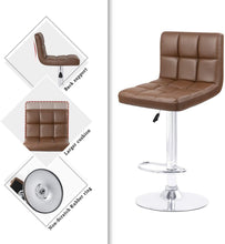 Cargar imagen en el visor de la galería, Modern PU Leather Adjustable Swivel Barstools, Armless Hydraulic Kitchen Counter Bar Stools Synthetic Leather Extra Height Square Island Bar Stool with Back Set of 2(Brown)