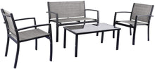 Cargar imagen en el visor de la galería, Brand New 4 Pieces Patio Furniture Set Modern Conversation Set Outdoor Garden Patio Bistro Set with Glass Coffee Table for Home, Porch, Lawn (Grey)