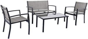 Brand New 4 Pieces Patio Furniture Set Modern Conversation Set Outdoor Garden Patio Bistro Set with Glass Coffee Table for Home, Porch, Lawn (Grey)