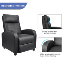 Load image into Gallery viewer, Recliner Chair Padded Seat PU Leather for Living Room Single Sofa Recliner Modern Recliner Seat Club Chair Home Theater Seating (Black)