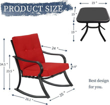 Load image into Gallery viewer, Brand New 3 Piece Rocking Bistro Set Wicker Patio Outdoor Furniture Porch Chairs Conversation Sets with Glass Coffee Table (Red)

