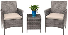 Cargar imagen en el visor de la galería, Brand New 3 Pieces PE Rattan Wicker Chairs with Table Outdoor Garden Furniture Sets (Gray/Beige)