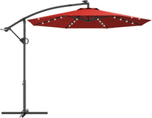 Cargar imagen en el visor de la galería, Patio Umbrella Outdoor 10 FT Patio Offset Umbrella with 360 Degree Rotation, Solar Powered LED Umbrella with Crank Handle & Cross Base (Burgundy)