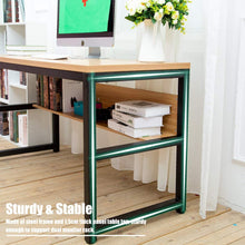 Cargar imagen en el visor de la galería, Modern 55" Computer Desk with Bookshelf/Metal Desk Grommet Hole Cable Cover (Industrial/Rustic Brown)