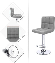 Cargar imagen en el visor de la galería, Modern PU Leather Adjustable Swivel Barstools, Armless Hydraulic Kitchen Counter Bar Stools Synthetic Leather Extra Height Square Island Bar Stool with Back Set of 2(Gray)