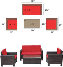 Load image into Gallery viewer, Brand New 4 Pieces Outdoor Patio Furniture Sets Rattan Chair Wicker Conversation Sofa Set, Outdoor Indoor Backyard Porch Garden Poolside Balcony Use Furniture (Red)
