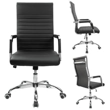 Load image into Gallery viewer, Ribbed Office Desk Chair Mid-Back PU Leather Executive Conference Task Chair Adjustable Swivel Chair with Arms (White or Black)