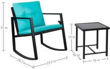 Cargar imagen en el visor de la galería, Brand New 3 Pieces Patio Furniture Set Rocking Wicker Bistro Sets Modern Outdoor Rocking Chair Furniture Sets Cushioned PE Rattan Chairs Conversation Sets with Coffee Table (Blue)