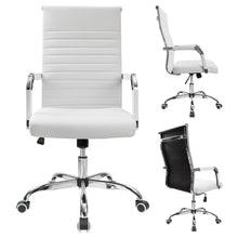 Load image into Gallery viewer, Ribbed Office Desk Chair Mid-Back PU Leather Executive Conference Task Chair Adjustable Swivel Chair with Arms (White or Black)
