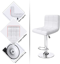 Cargar imagen en el visor de la galería, Modern PU Leather Adjustable Swivel Barstools, Armless Hydraulic Kitchen Counter Bar Stools Synthetic Leather Extra Height Square Island Bar Stool with Back Set of 2(White)