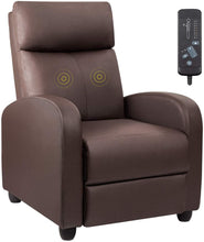 Cargar imagen en el visor de la galería, Recliner Chair with Massage Home Theater Seating PU Leather Modern Living Room Chair Padded Cushion Reclining Sofa (Brown)