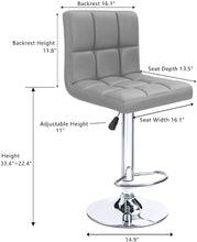 Cargar imagen en el visor de la galería, Modern PU Leather Adjustable Swivel Barstools, Armless Hydraulic Kitchen Counter Bar Stools Synthetic Leather Extra Height Square Island Bar Stool with Back Set of 2(Gray)