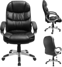 Load image into Gallery viewer, Office Chair High Back Office Chair Adjustable Ergonomic Desk Chair with Padded Armrests,Executive PU Leather Swivel Task Chair with Lumbar Support (Black)