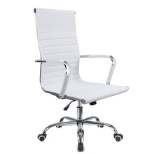 Cargar imagen en el visor de la galería, Office Desk Chair Mid Back Leather Height Adjustable Swivel Ribbed Chairs Ergonomic Executive Conference Task Chair with Arms (White)