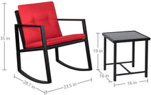 Cargar imagen en el visor de la galería, Brand New 3 Pieces Patio Furniture Set Rocking Wicker Bistro Sets Modern Outdoor Rocking Chair Furniture Sets Cushioned PE Rattan Chairs Conversation Sets with Coffee Table (Red)