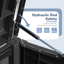 Cargar imagen en el visor de la galería, NEW Resin Deck Box 120 Gallon Waterproof Large Deck Boxes Plus Outdoor Indoor Storage Box Imitation Wood Resin for Patio Furniture Garden Tools and Pool,Dark Black